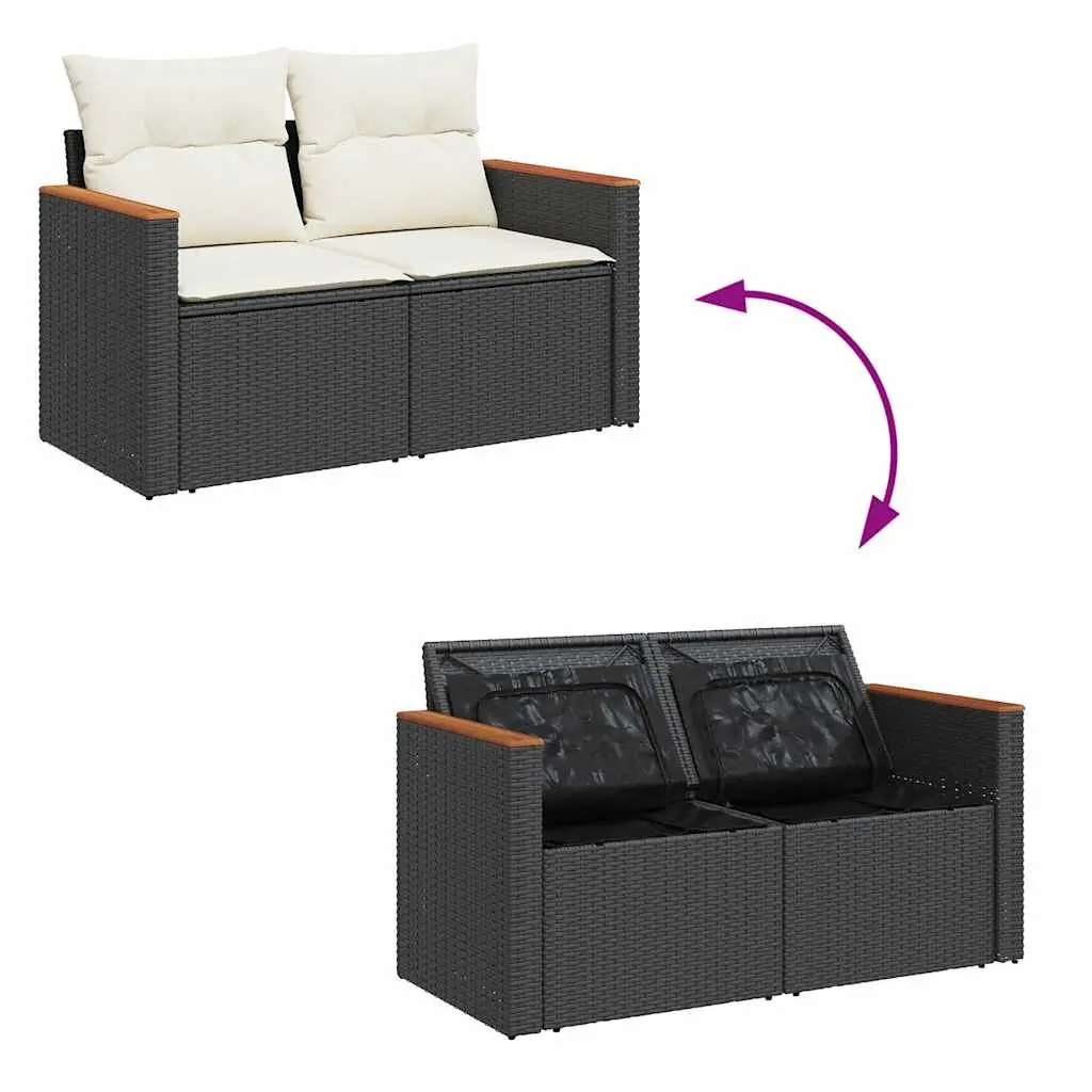 11 Piece Black Poly Rattan Garden Sofa Set