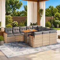 11-Piece Outdoor Garden Sofa Set with Beige Cushions