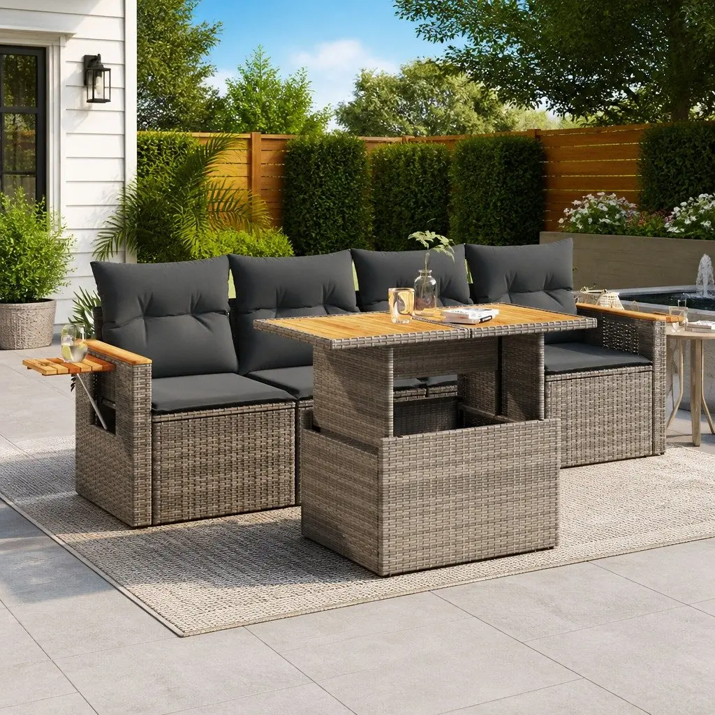 Grey 5 Piece Outdoor Rattan Garden Sofa Set with Cushions