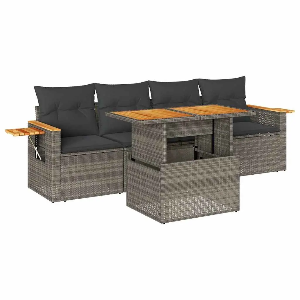 Grey 5 Piece Outdoor Rattan Garden Sofa Set with Cushions