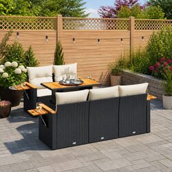 6 Piece Black Poly Rattan Garden Sofa Set for Outdoors