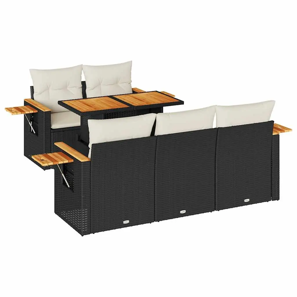 Garden Sofa Set PE Rattan 6 Piece Modular Outdoor Furniture Black