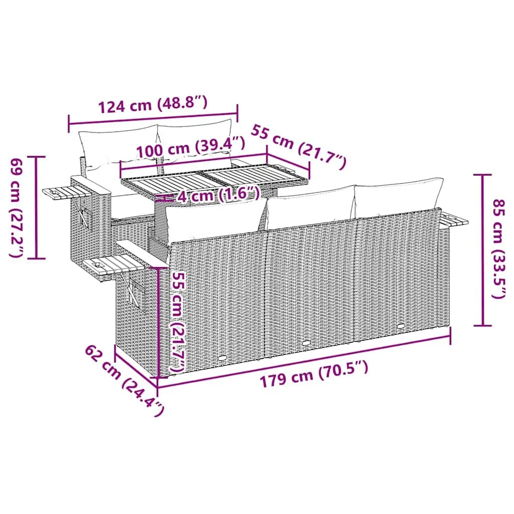 Garden Sofa Set PE Rattan 6 Piece Modular Outdoor Furniture Black