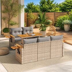 Durable Garden Sofa Set 6 Piece Outdoor Furniture with Beige Cushions