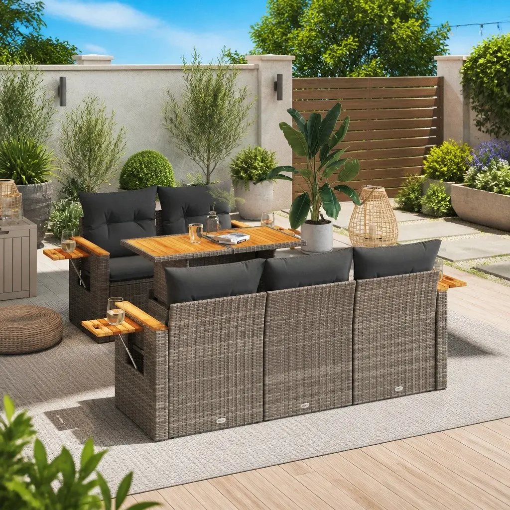6-Piece Garden Sofa Set with Cushions in Grey