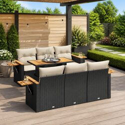 7-Piece Black Garden Sofa Set with Cushions