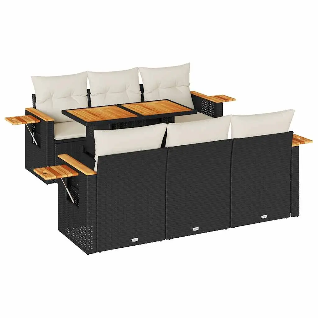 7-Piece Black Garden Sofa Set with Cushions