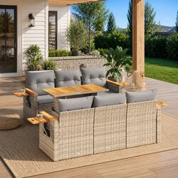 7-Piece Modular Outdoor Sofa Set with Cushions in Beige