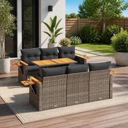 Exceptional 7 Piece Garden Sofa Set in Grey Poly Rattan
