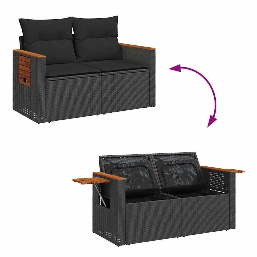 Garden Sofa Set PE Rattan 7 Piece Black Outdoor Furniture Patio Seating