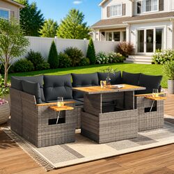 Premium 7 Piece Grey Poly Rattan Garden Sofa Set