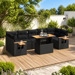 Durable 8 Piece Black Patio Sofa Set with Storage