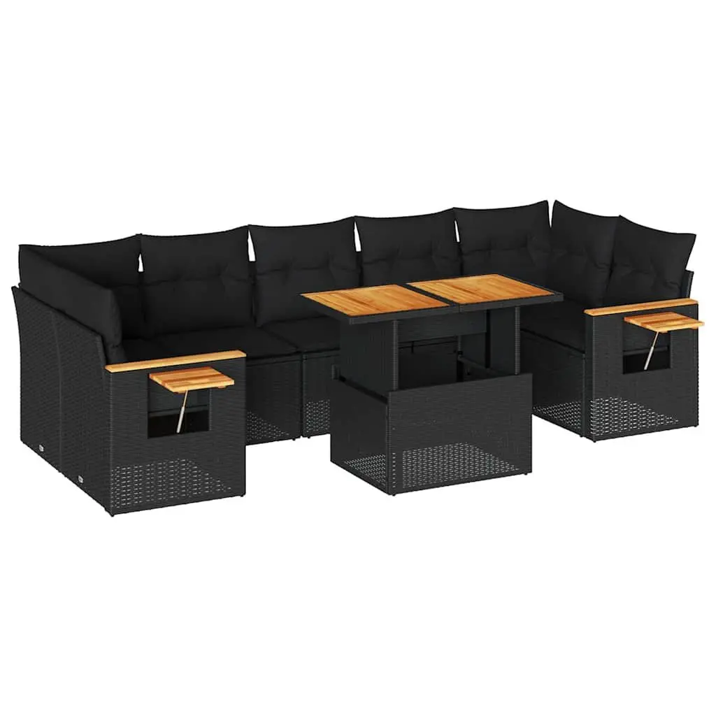 8 Piece Garden Sofa Set PE Rattan Black Patio Furniture with Storage