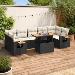 Premium 8 Piece Black Poly Rattan Garden Sofa Set