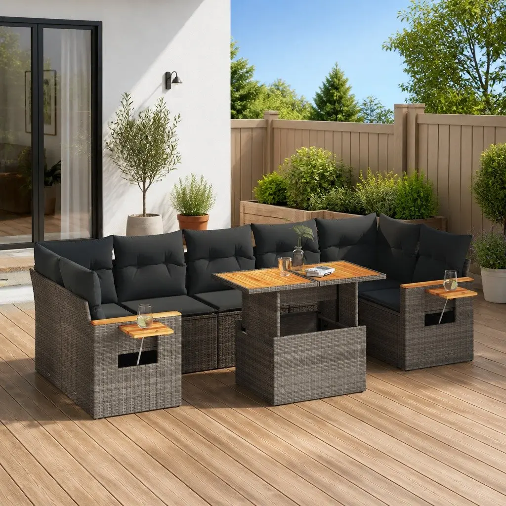 8 Piece Garden Sofa Set in Grey with Cushions