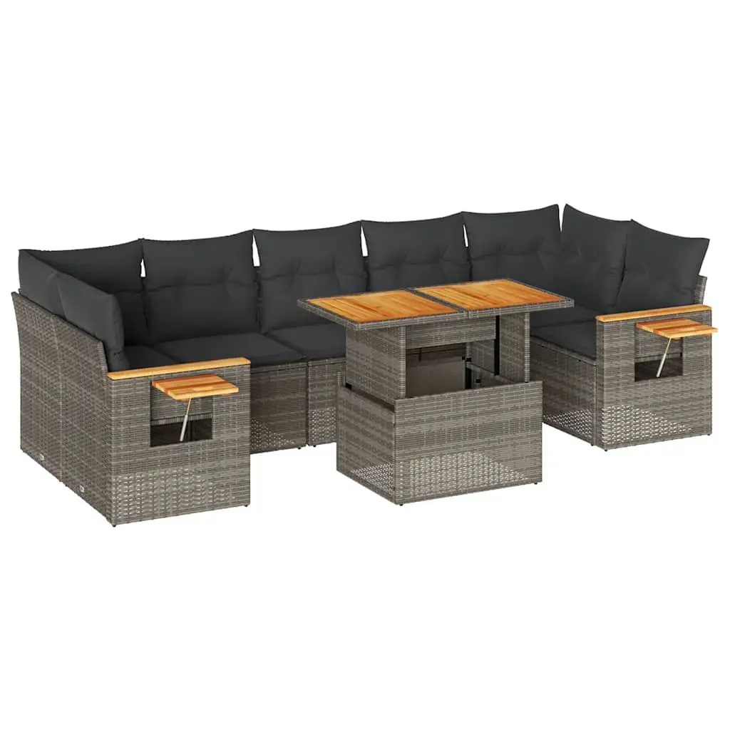 8 Piece Garden Sofa Set in Grey with Cushions