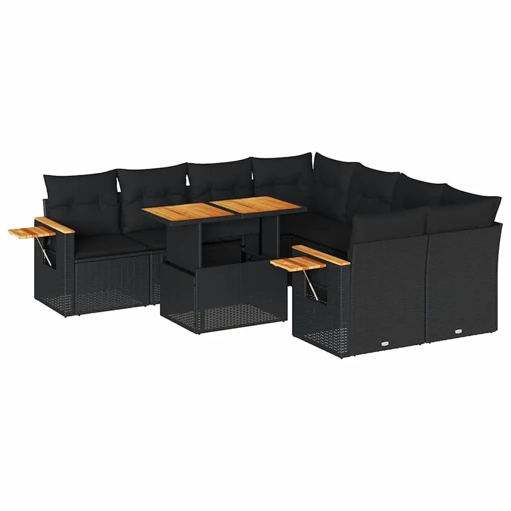 9 Piece Garden Sofa Set PE Rattan Modular Outdoor Furniture Black with Cushions