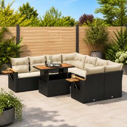 9 Piece Outdoor Patio Furniture Set with Cushions in Black