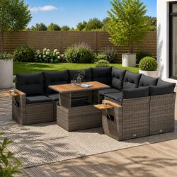 Premium 9 Piece Garden Sofa Set in Grey Poly Rattan