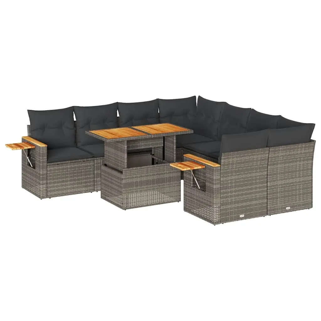 9 Piece Garden Sofa Set in Grey Poly Rattan