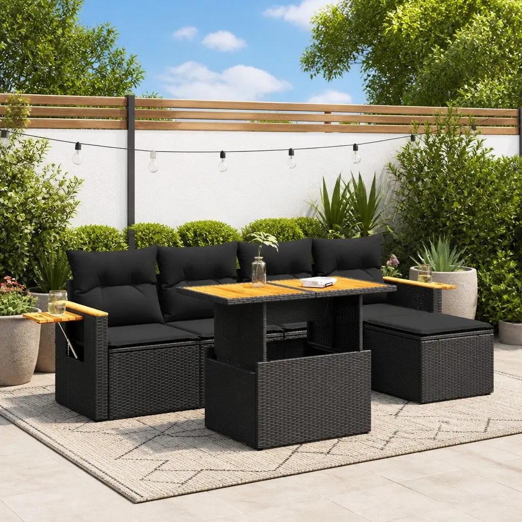 Garden Sofa Set PE Rattan 6 Piece Black