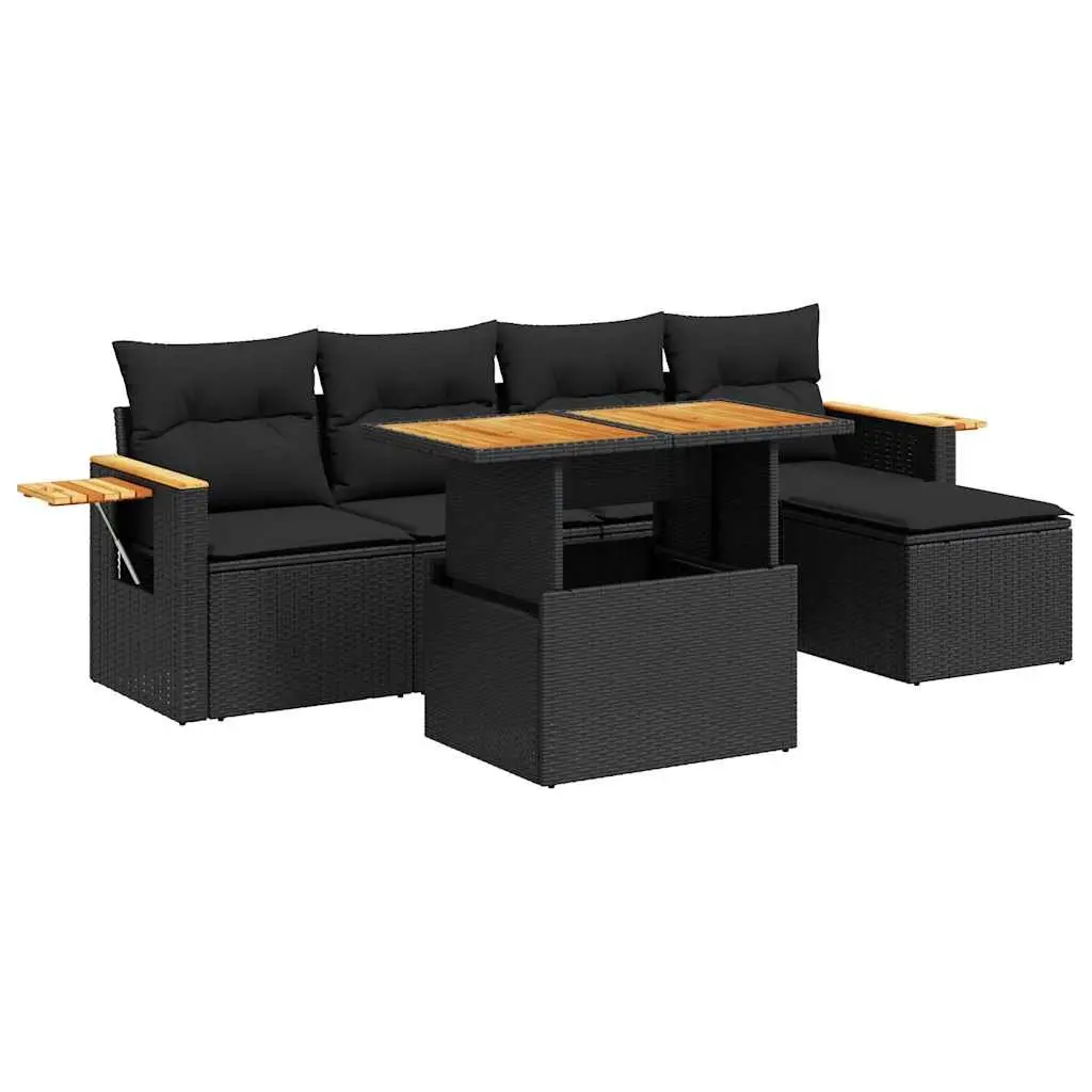 Garden Sofa Set PE Rattan 6 Piece Black