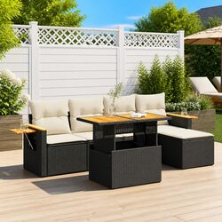 6 Piece Modular Patio Furniture Set in Black Rattan