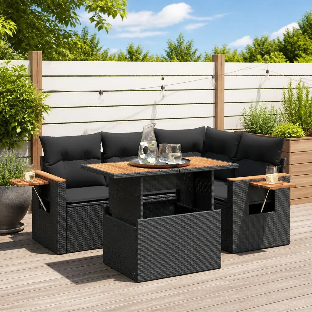 4-Piece Garden Sofa Set in Black Poly Rattan