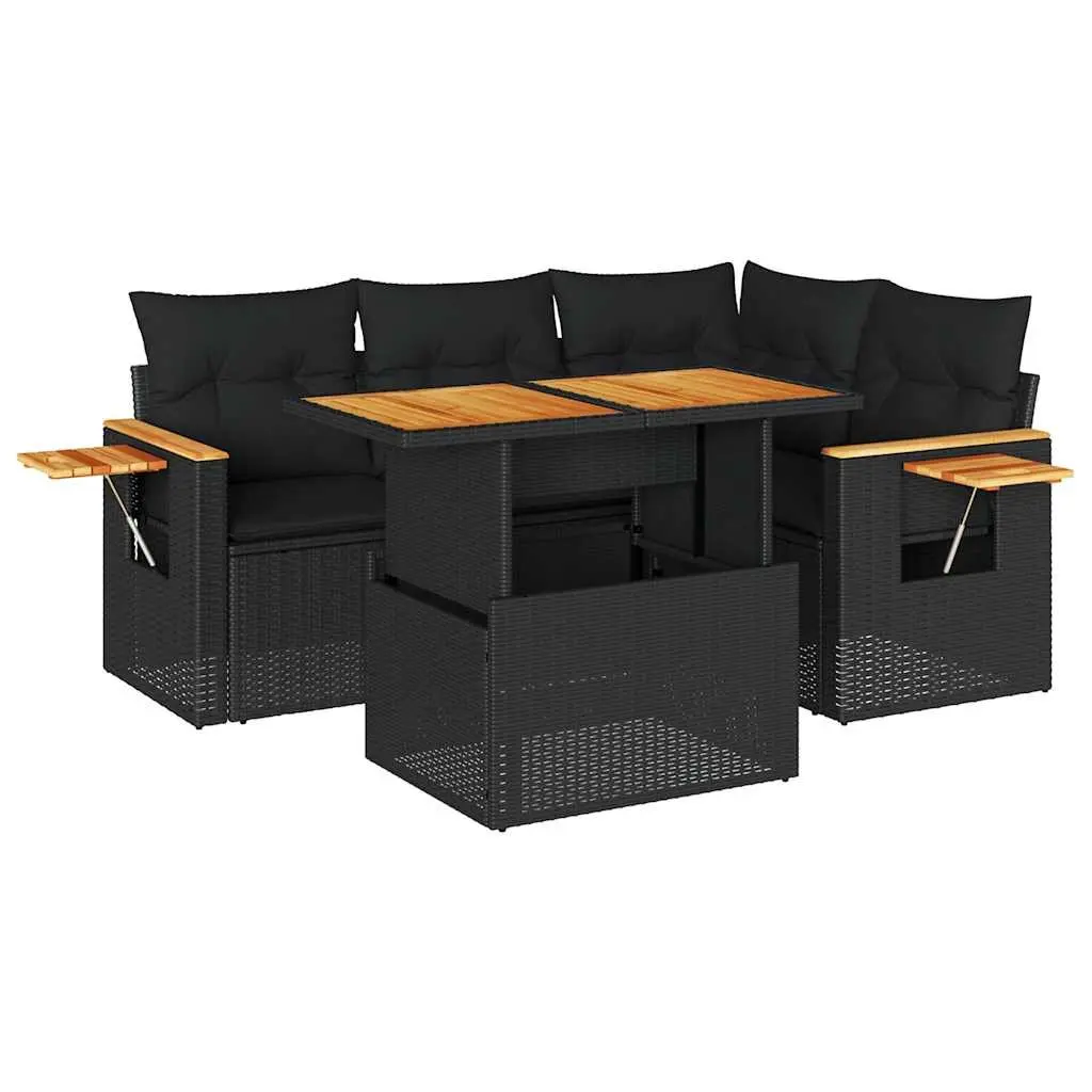 4-Piece Garden Sofa Set in Black Poly Rattan