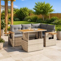 4-Piece Outdoor Garden Sofa Set in Beige Poly Rattan
