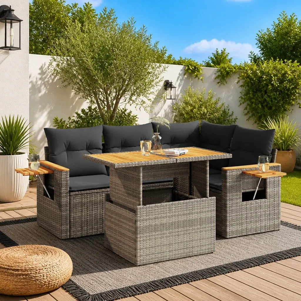 4 Piece Grey Poly Rattan Garden Sofa Set