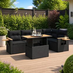 Durable 5 Piece Garden Sofa Set with Storage in Black