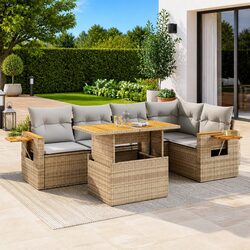 Durable 5 Piece Beige Garden Sofa Set with Storage