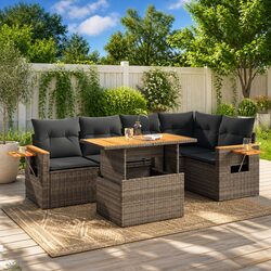 Sturdy 5 Piece Garden Sofa Set Grey Poly Rattan with Storage
