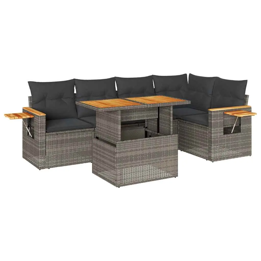 5 Piece Garden Sofa Set Grey Poly Rattan with Storage