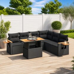 6-Piece Black Poly Rattan Garden Sofa Set with Cushions