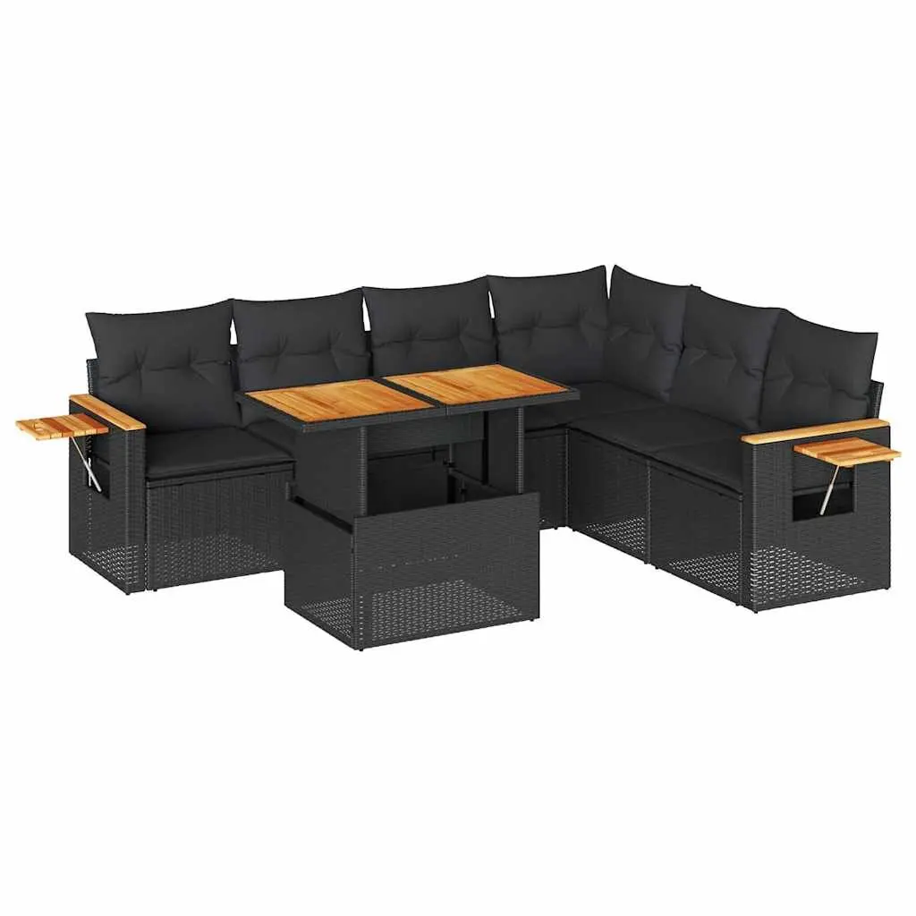 Garden Sofa Set PE Rattan 6 Piece Black Outdoor Furniture Patio Cushions
