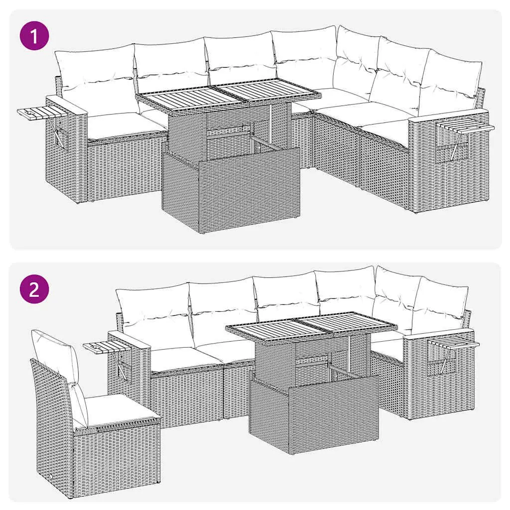 Garden Sofa Set PE Rattan 6 Piece Black Outdoor Furniture Patio Cushions