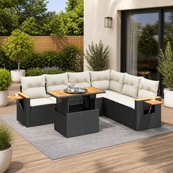 Durable 6-Piece Black Poly Rattan Garden Sofa Set
