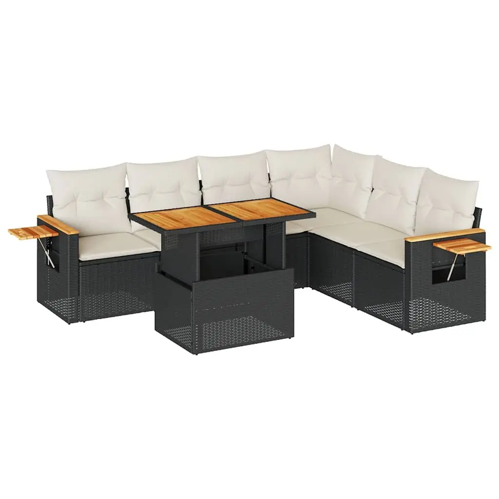 Garden Sofa Set PE Rattan 6 Piece Black Outdoor Furniture Patio Cushions