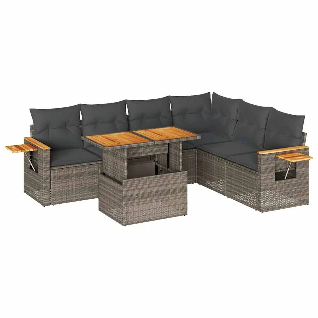 Garden Sofa Set Grey Poly Rattan 6 Piece Outdoor Furniture with Cushions Storage