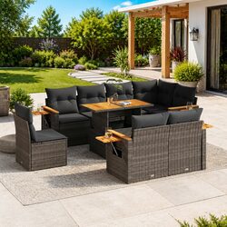 Durable 9-Piece Garden Sofa Set with Cushions in Grey