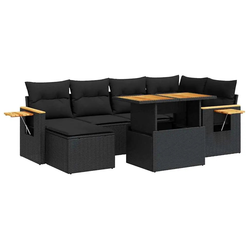 Garden Sofa Set PE Poly Rattan 7 Piece Black Modular Outdoor Furniture with Cushions
