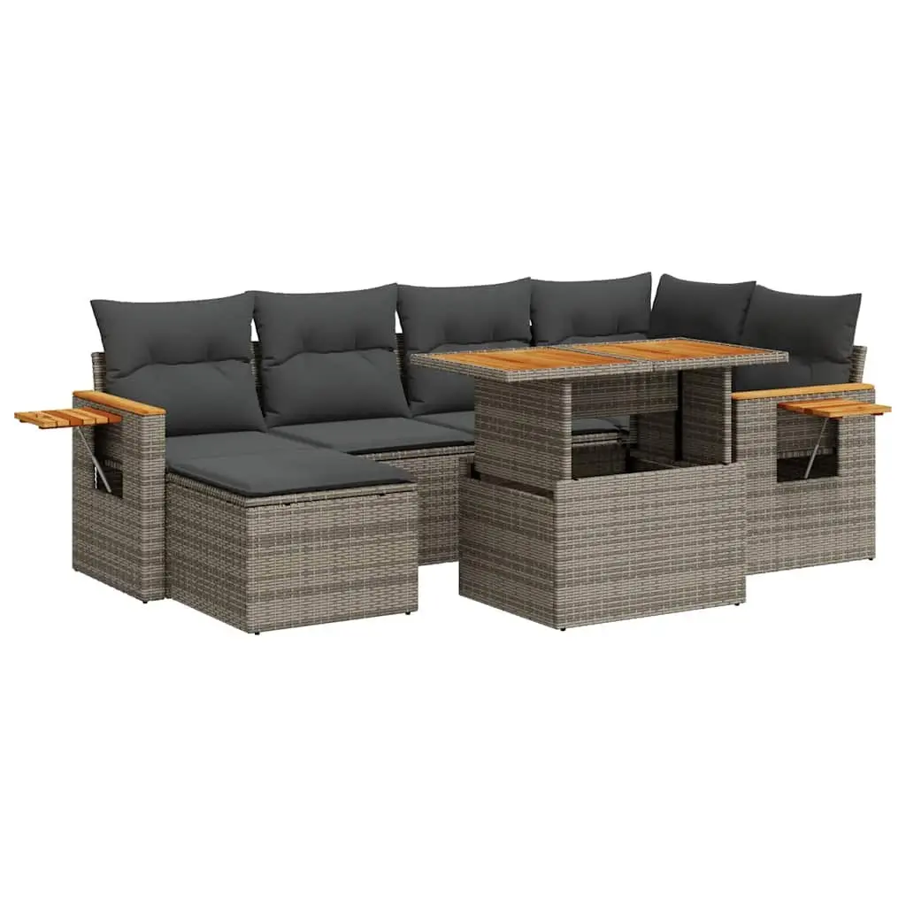 Grey Poly Rattan 7-Piece Garden Sofa Set with Storage