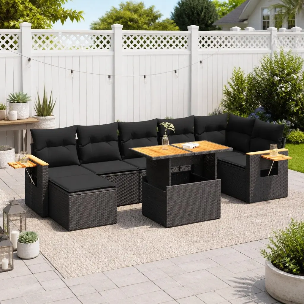 Garden Sofa Set 8 Piece Outdoor Furniture Black Poly Rattan with Storage