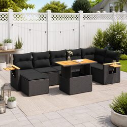 Premium 8 Piece Black Poly Rattan Garden Sofa Set