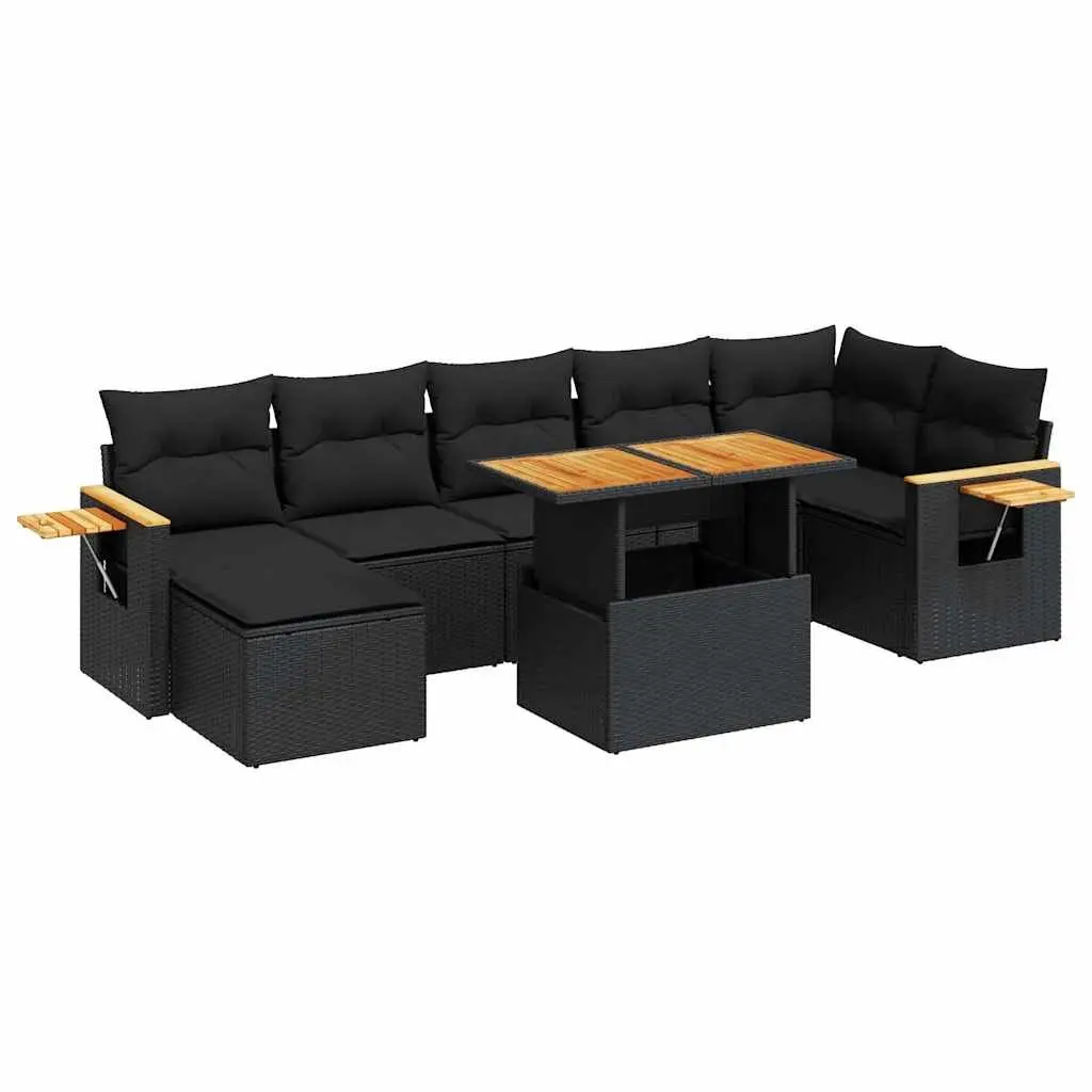 Garden Sofa Set 8 Piece Outdoor Furniture Black Poly Rattan with Storage