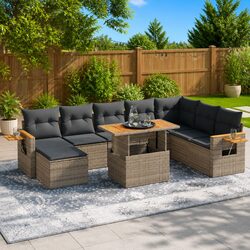 Durable 9-Piece Garden Sofa Set in Grey Poly Rattan
