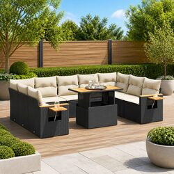 Premium 10-Piece Black Poly Rattan Garden Sofa Set