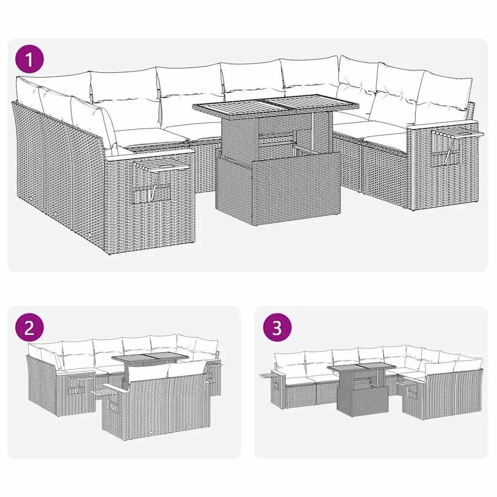 10-Piece Black Poly Rattan Garden Sofa Set